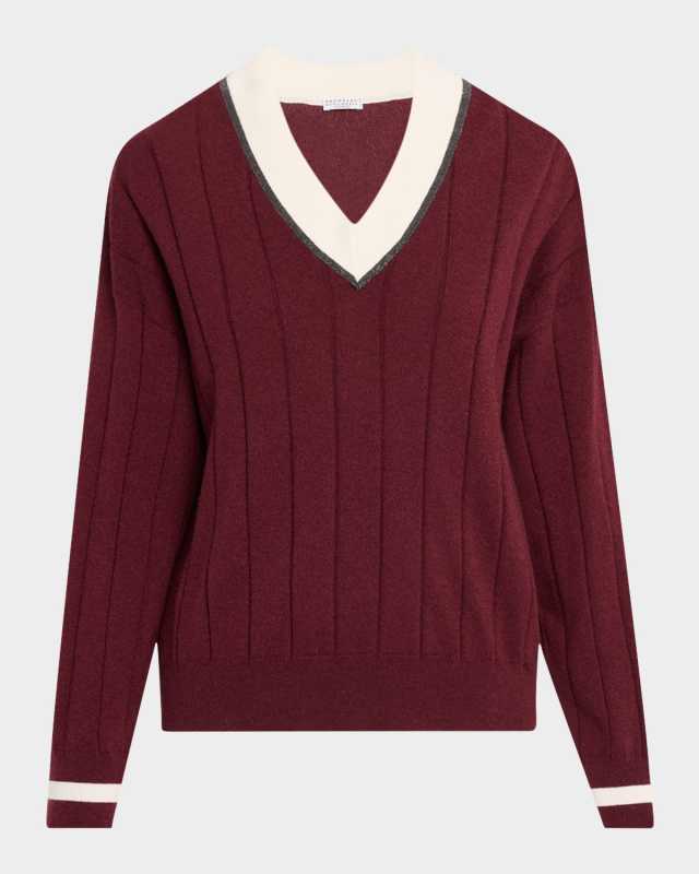 Monili V-Neck Cashmere Rib Knit Sweat